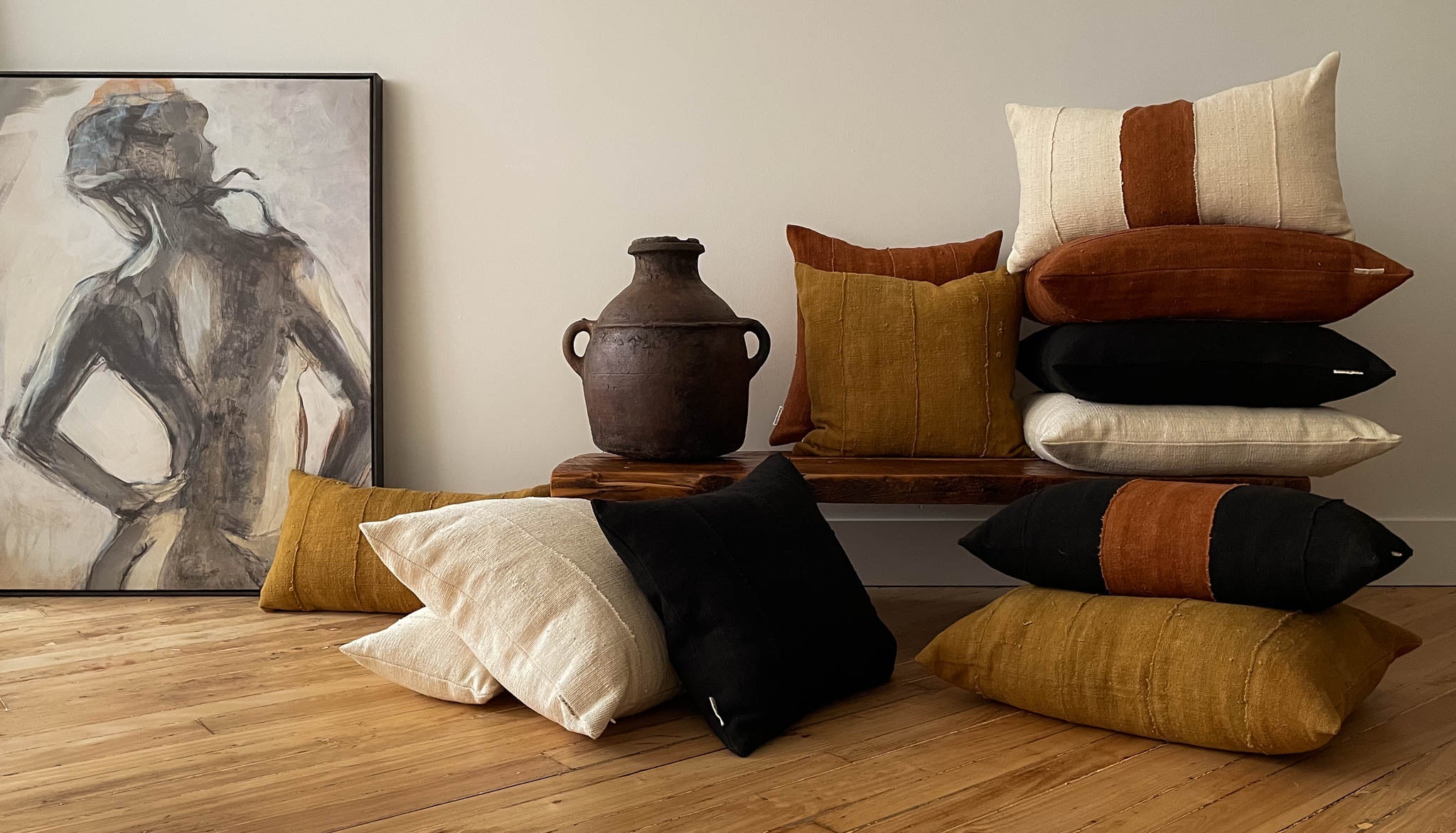 Collection of Mali mud cloth pillows