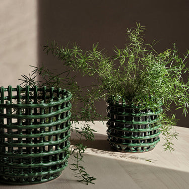 Ceramic Basket - Emerald Green