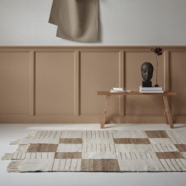 Palsta, Hand Woven Rug - White + Brown - Mararamiro