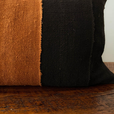 22" x 12" Black/Brick Color-blocked African Mud Cloth Lumbar Pillow - Mararamiro
