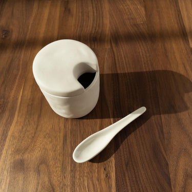 Stoneware Cellar & Spoon, White - Mararamiro