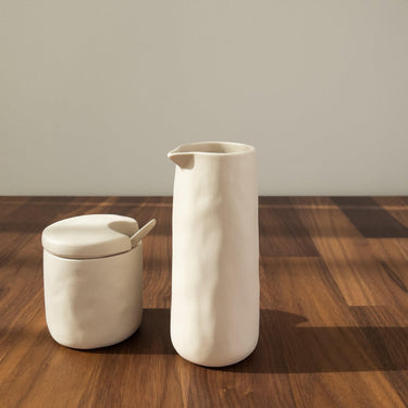 Stoneware Cellar & Spoon, White - Mararamiro